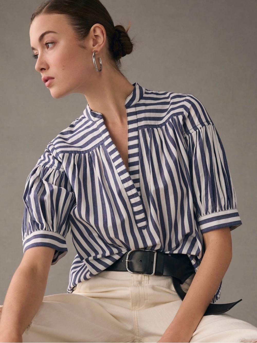 Anthropologie Darcey Popover Swing Top Blue Pattern Size L